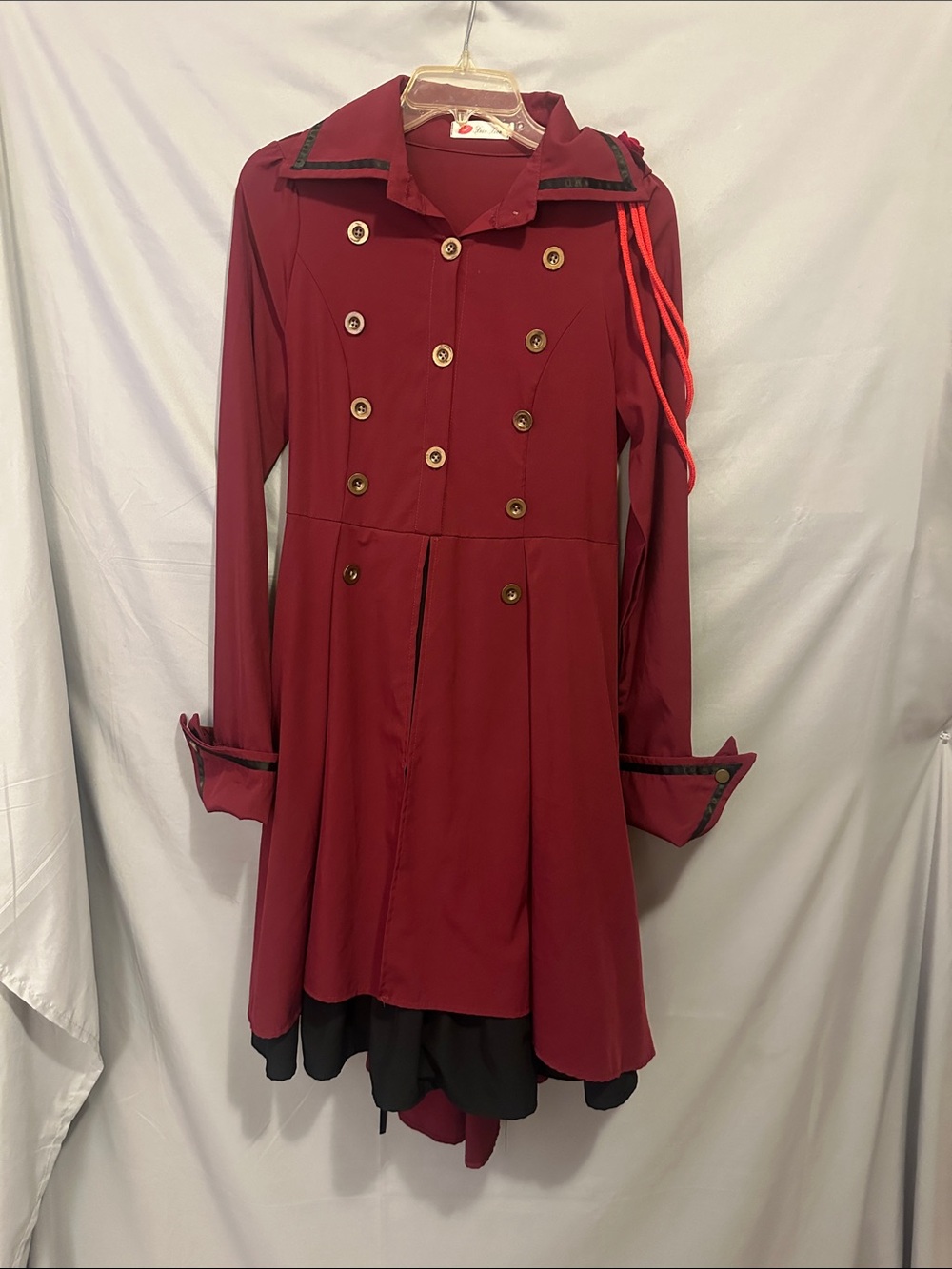 Women's Burgundy Double-Breasted Long Sleeve Dress